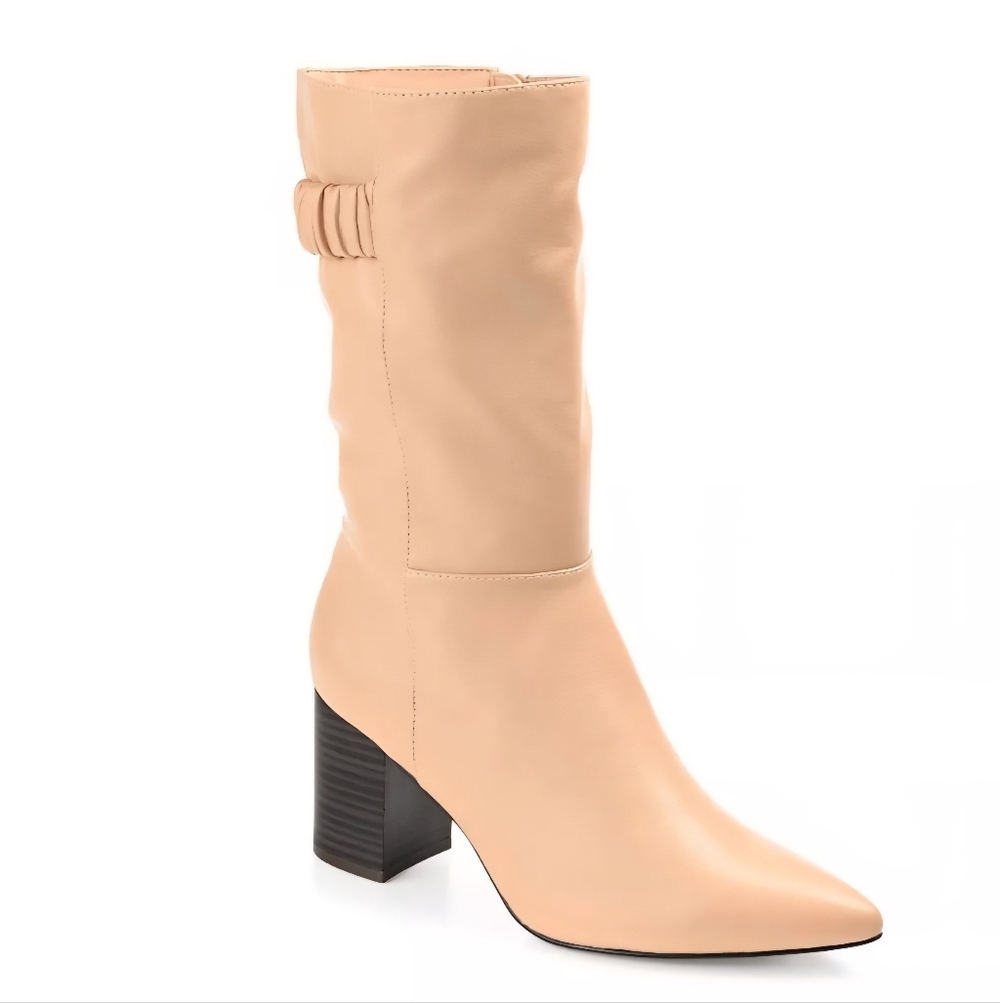✨️NEW✨️ Journee Wilo Mid-calf Block Heel Vegan Leather Zipup Boots, Tan